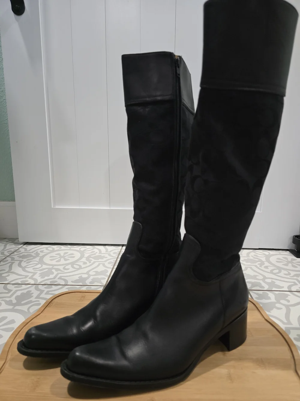 Coach Black Signature Jacquard Knee Boots - Picture 2 of 12